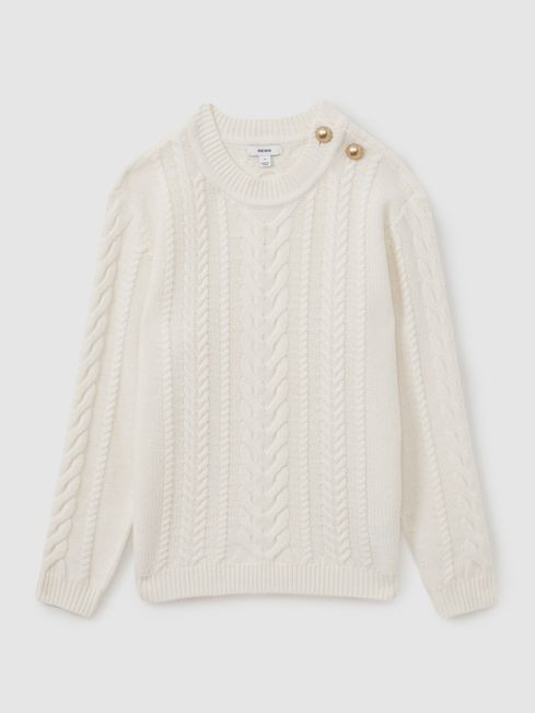 Wool-Cashmere Cable Knit Jumper in Cream | Reiss UK