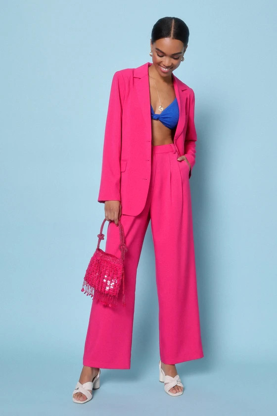 Bold Poise Hot Pink High Rise Straight Leg Trouser Pants | Lulus