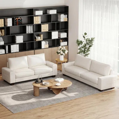 Upholstered Vegan Leather Sofa With Square Arms And Storage Pockets | Wayfair North America