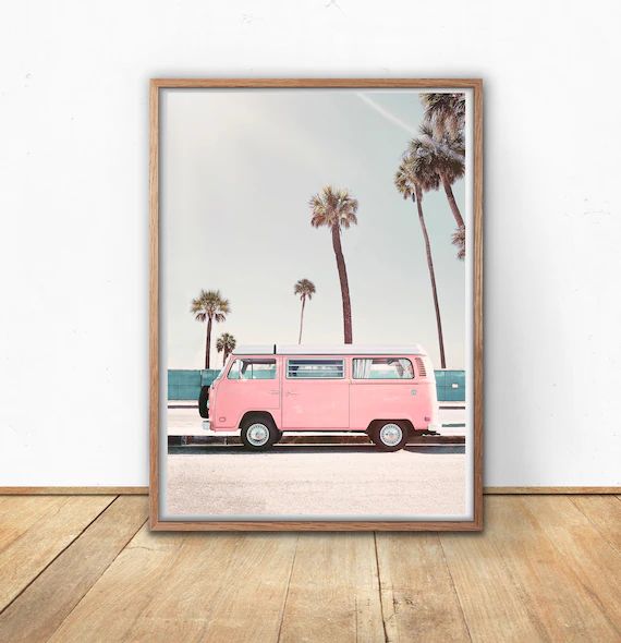 Pink Van Print, Digital Prints, Printable Wall Art, Retro Van | Etsy (US)