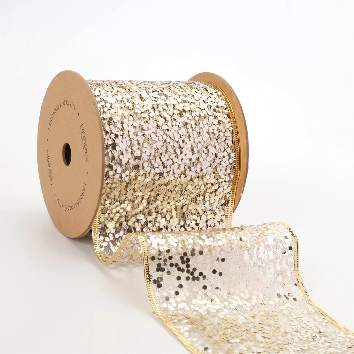 LaRibbons 4" Sequin Wired Ribbon | White Gold | 10 Yard Roll | Walmart (US)