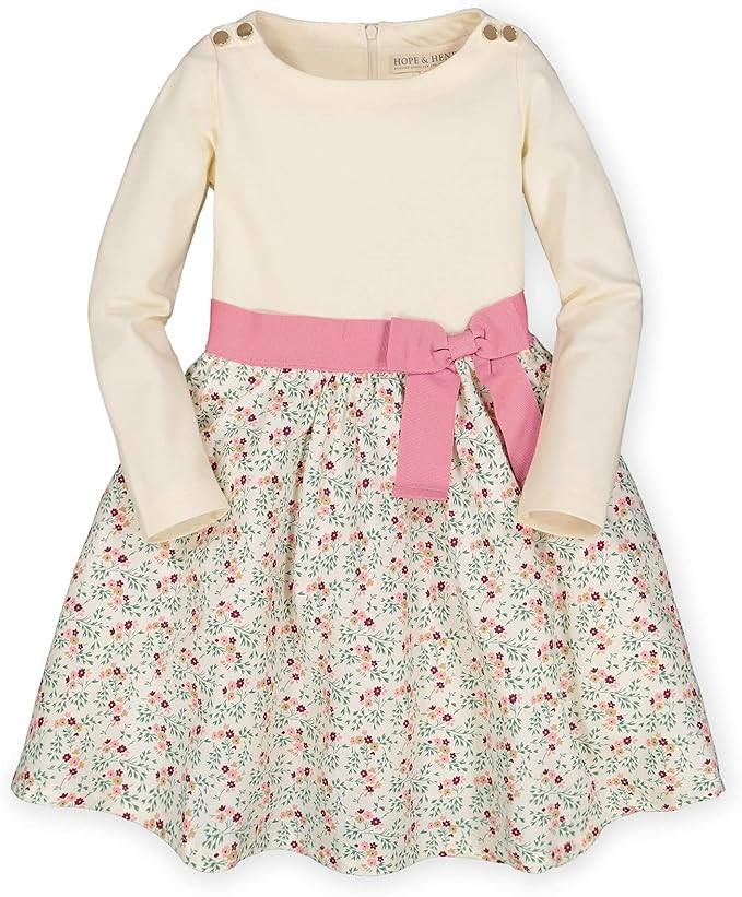 Hope & Henry Girls' Mixed Fabrication French Skater Dress with Waist Sash | Amazon (US)