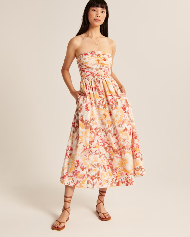 Women's Poplin Strapless Midi Dress | Women's Dresses & Jumpsuits | Abercrombie.com | Abercrombie & Fitch (US)