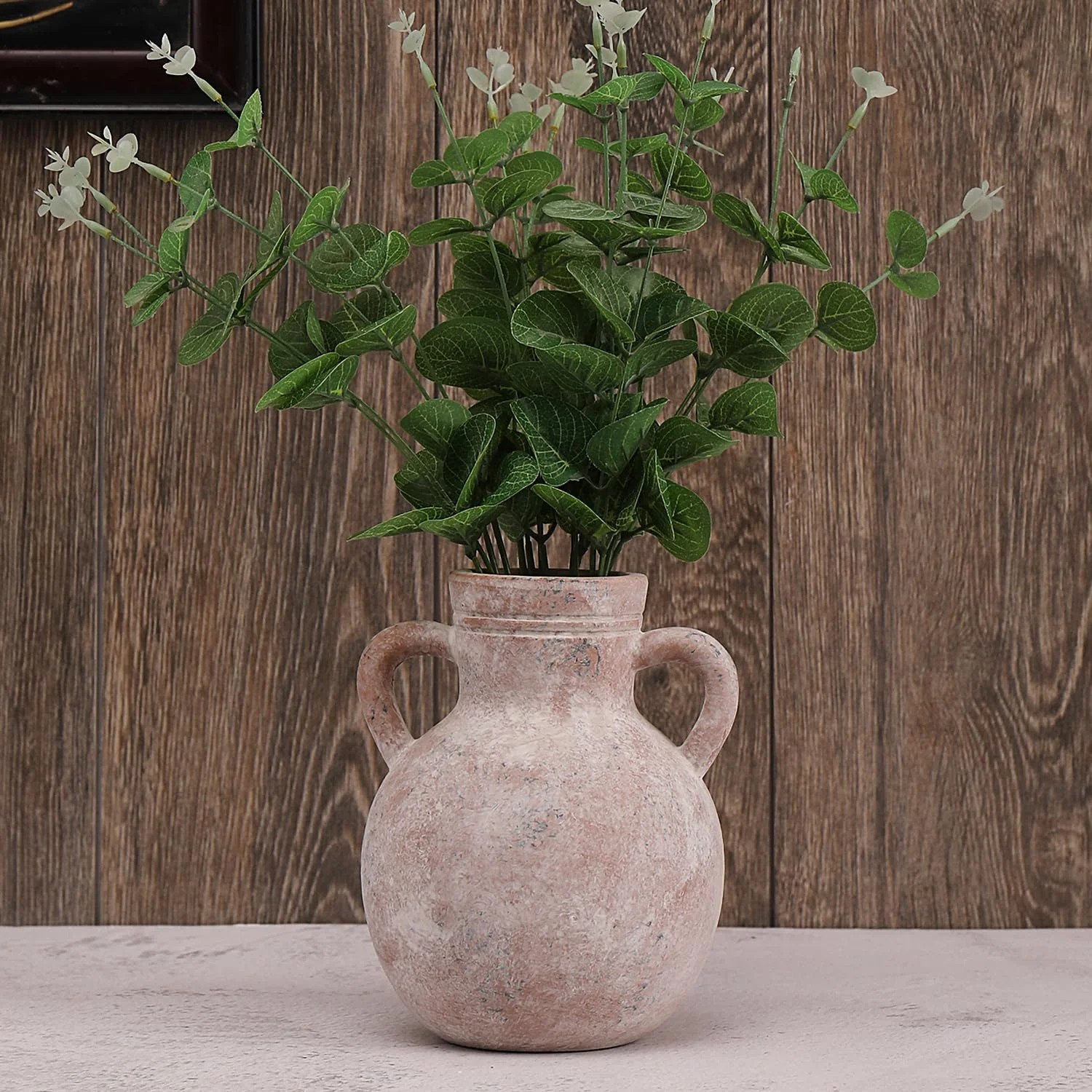 Rustic Farmhouse Ceramic Vase with Handles, 7.3 Inch Terracotta Pottery Vase for Home Decor | Walmart (US)
