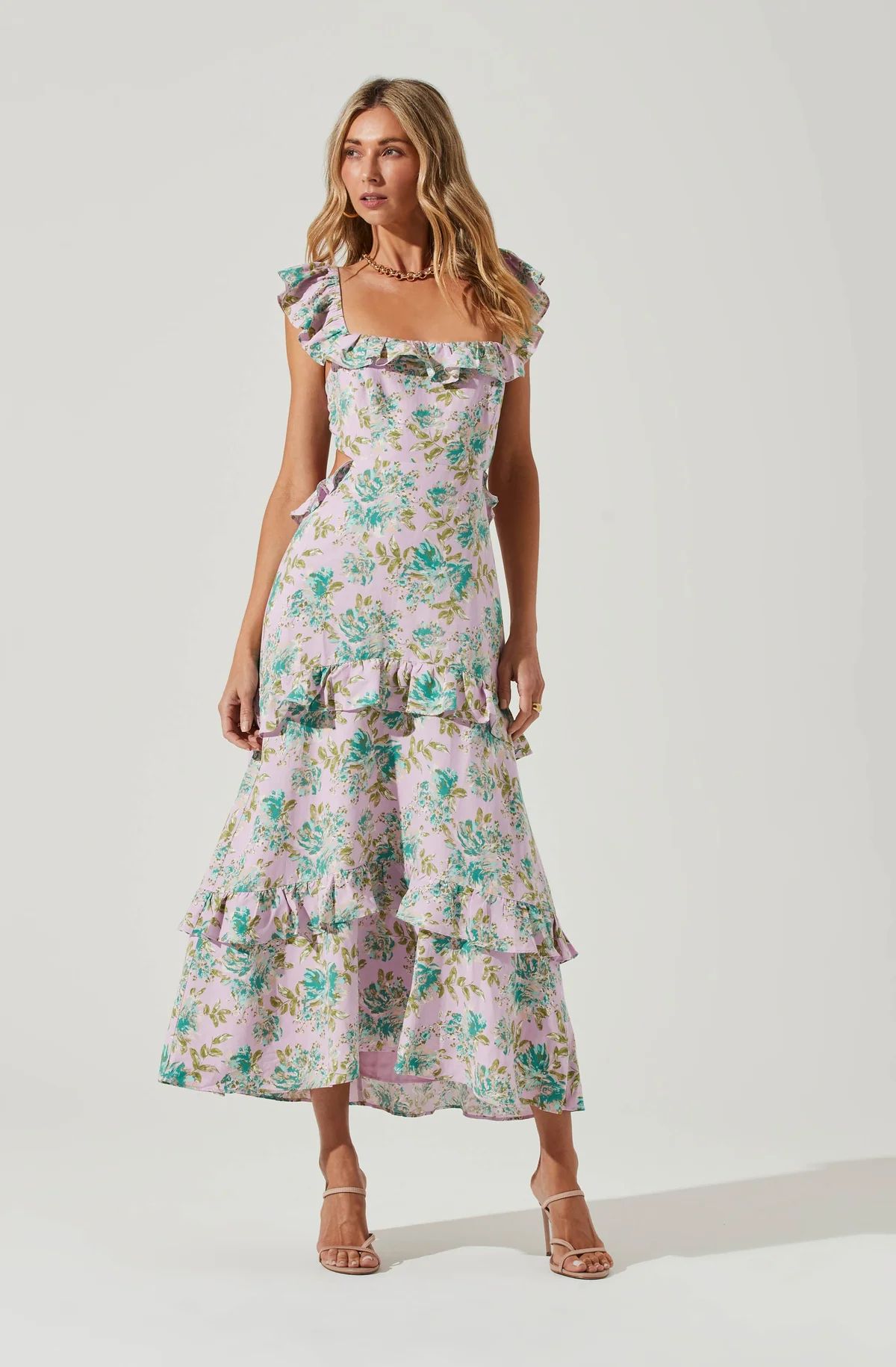 Lysette Floral Ruffle Cutout Maxi Dress | ASTR The Label (US)