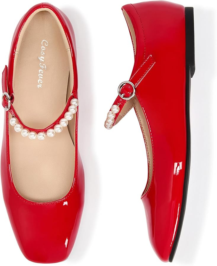 CosyFever Women's Pearl Strap Mary Jane Flats, Square Toe Dressy Ballet Flats, Elegant Comfortabl... | Amazon (US)