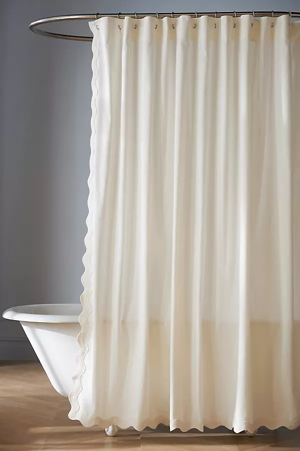 by Anthropologie Embroidered Scalloped Cotton Shower Curtain | Anthropologie (US)