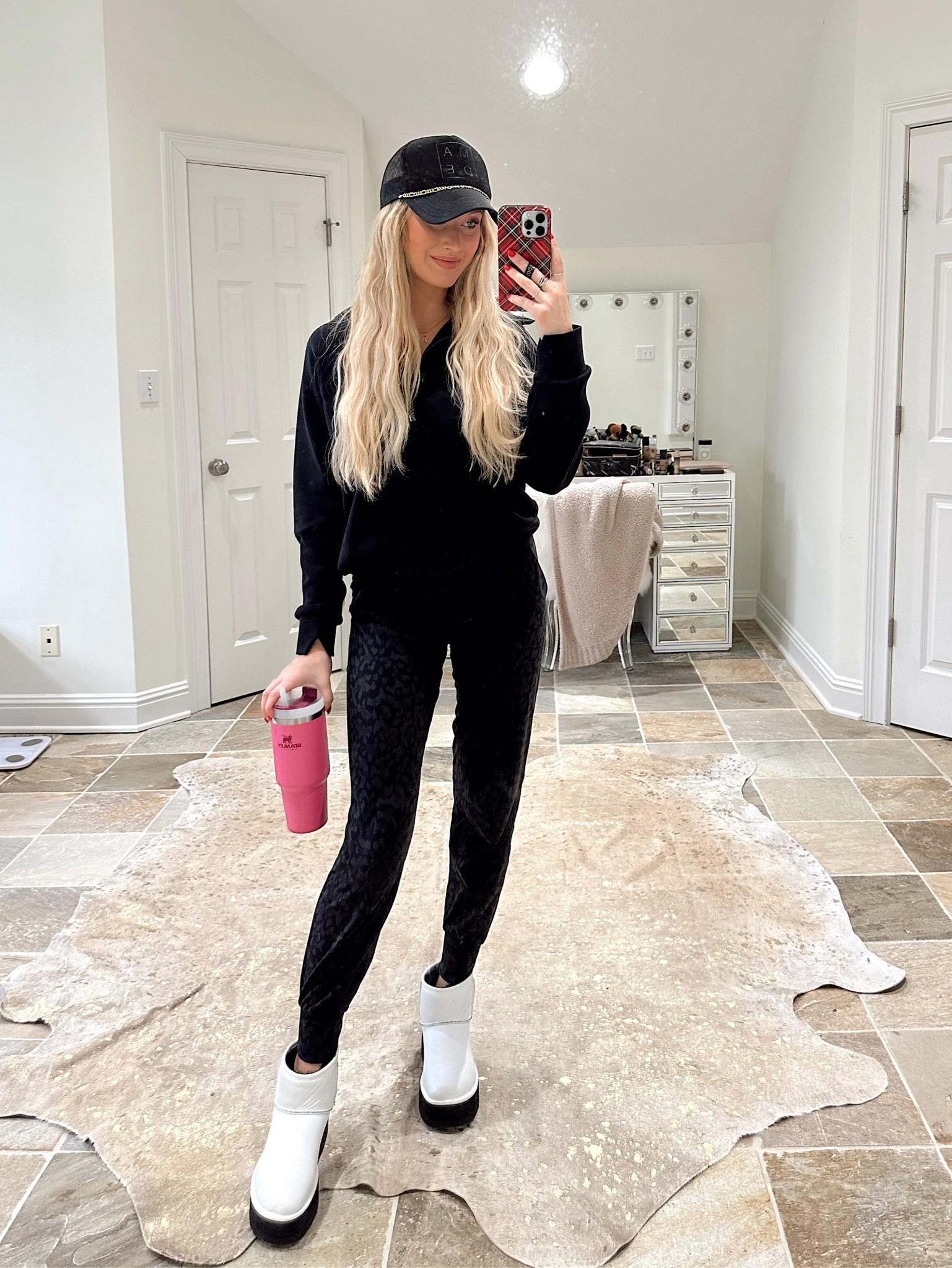 ootd - lulu align joggers, Spanx air essentials half zip, Uggs (on sale!!), and MAD.E trucker hat! Linked similar Stanley’s:)

#LTKunder50 #LTKsalealert #LTKstyletip
