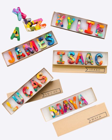 Customizable multicolored name crayons made from recycled crayons. Party favor idea for kids birthday party. 

#LTKkids #LTKFind #LTKfamily