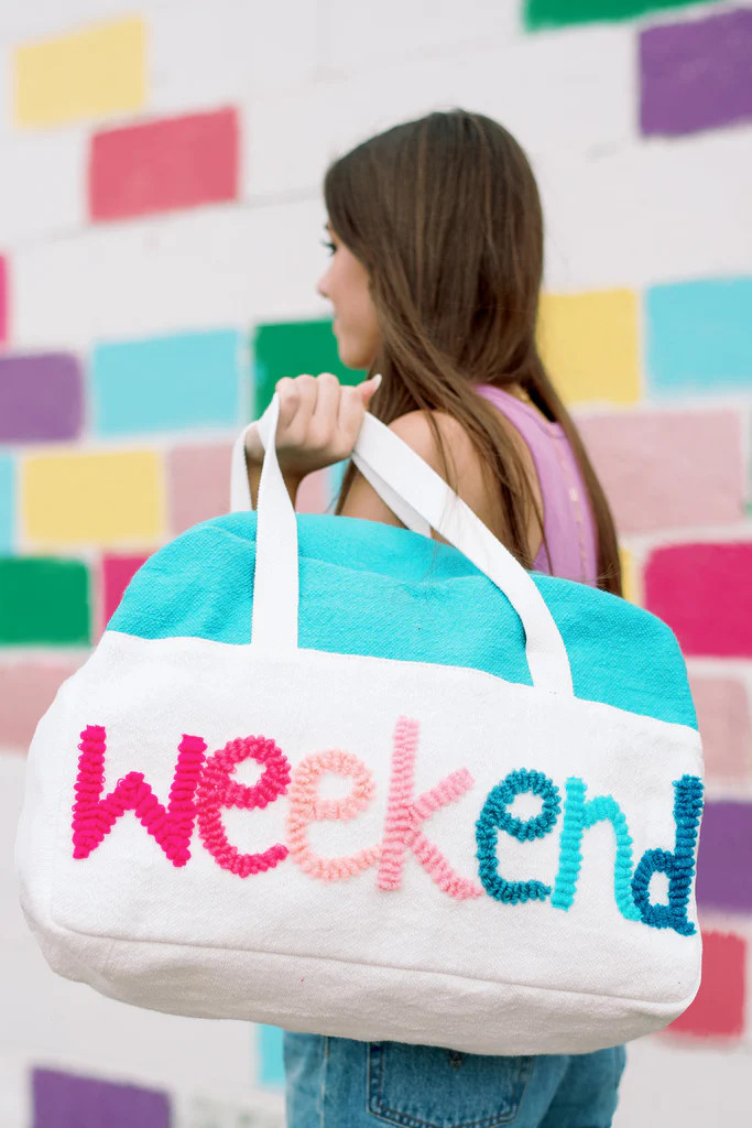 Aqua "Weekend" Saying Weekender Bag | Katydid.com