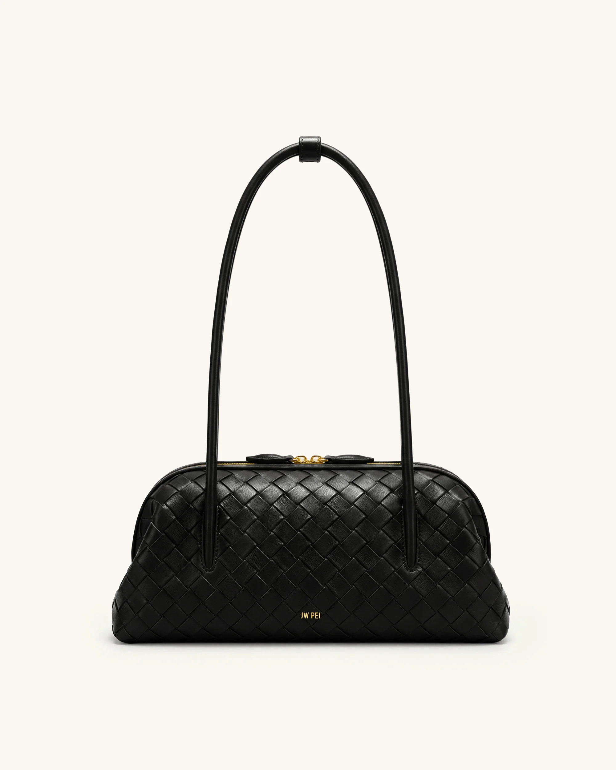 Aveline Woven Textured Shoulder Bag - Black | JW PEI US