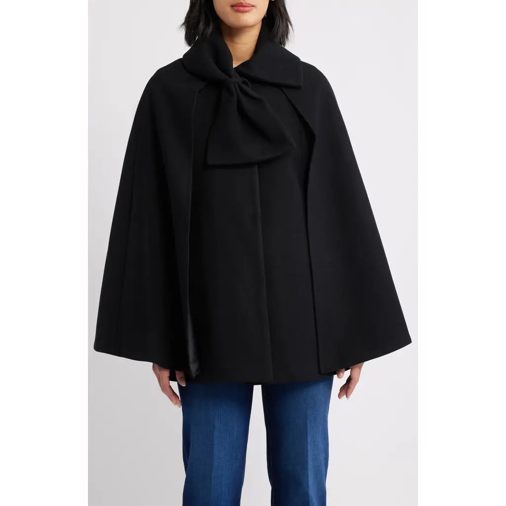 CeCe Bow Scarf Collar Cape in Black at Nordstrom, Size Small | Nordstrom