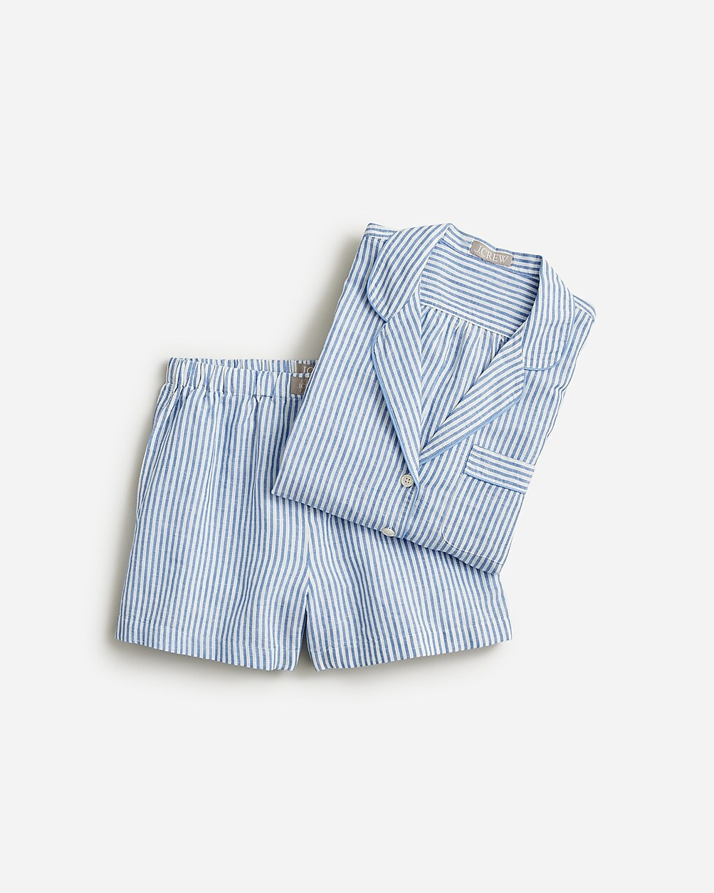 Long-sleeve pajama short set in striped linen-cotton blend | J. Crew US
