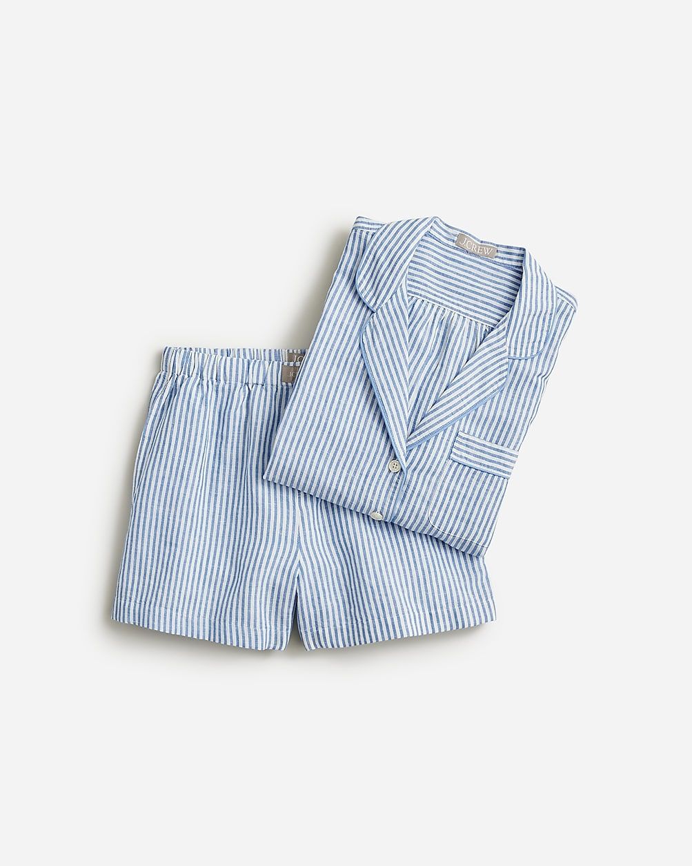 Long-sleeve pajama short set in striped linen-cotton blend | J.Crew US