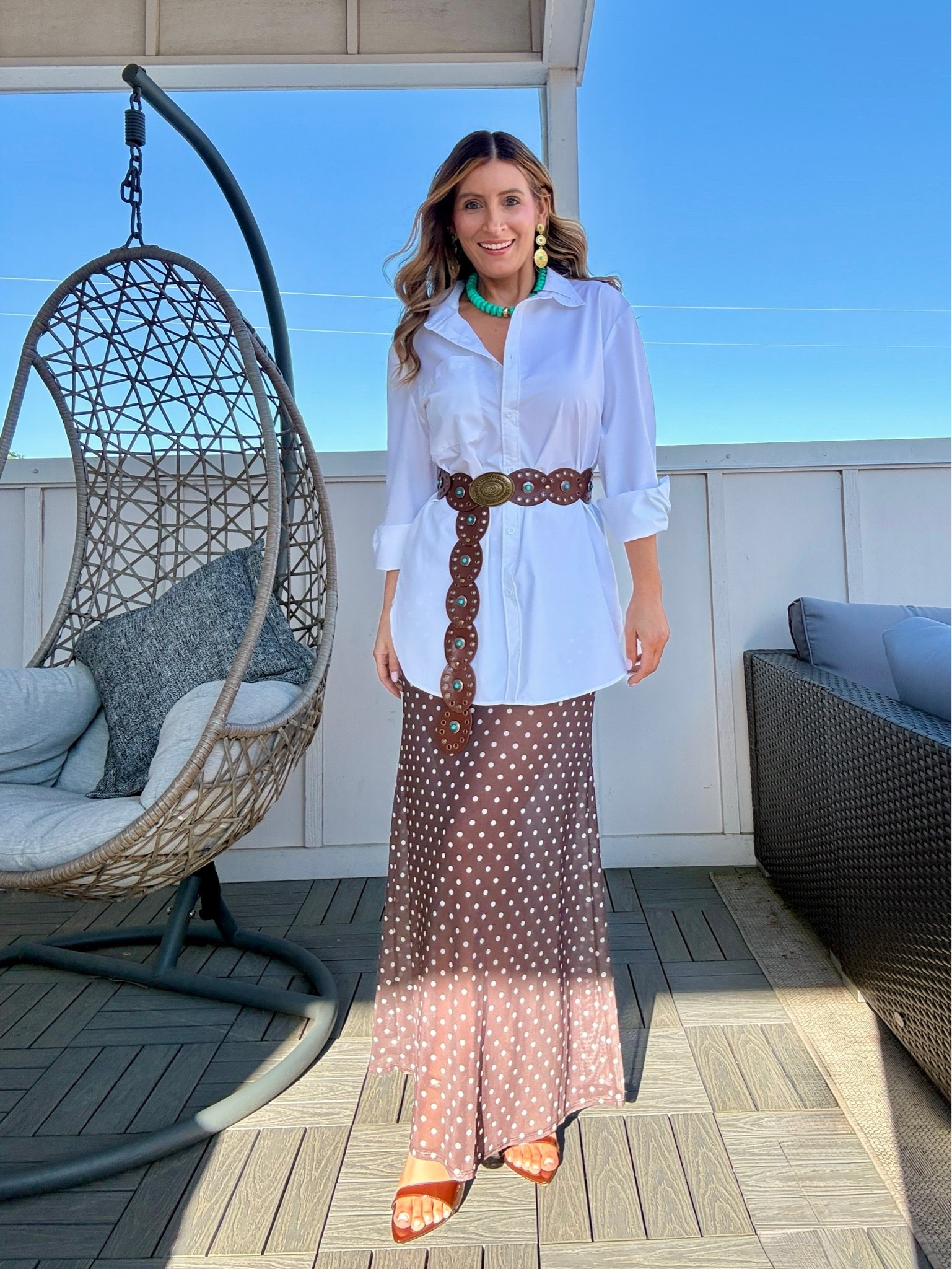 What I wore out in Nashville!

Amazon oversized button down shirt (size medium)
ASOS brown and white polka dot sheer maxi skirt (size small)
Amazon turquoise jewelry
Amazon western belt

Date night outfit, Amazon outfit, Nashville outfits, country concert outfit, western outfit, rodeo outfit, western fashion, what to wear to a festival

#LTKootd #LTKSaleAlert #LTKSeasonal