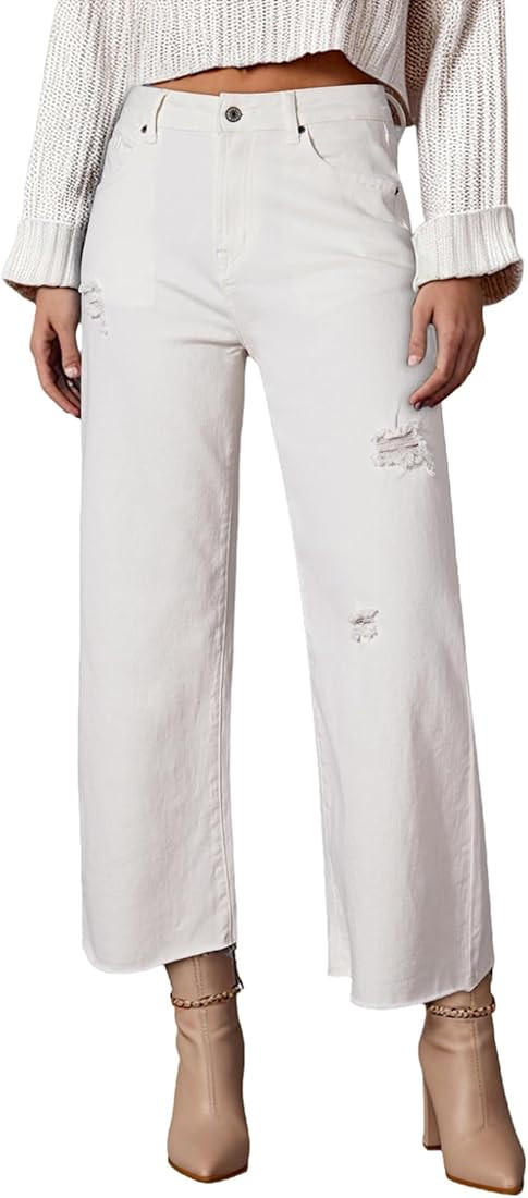 Dokotoo Womens High Waist Baggy Jeans Wide Leg Casual Petite 2024 8 Points Length Stretch Denim P... | Amazon (US)