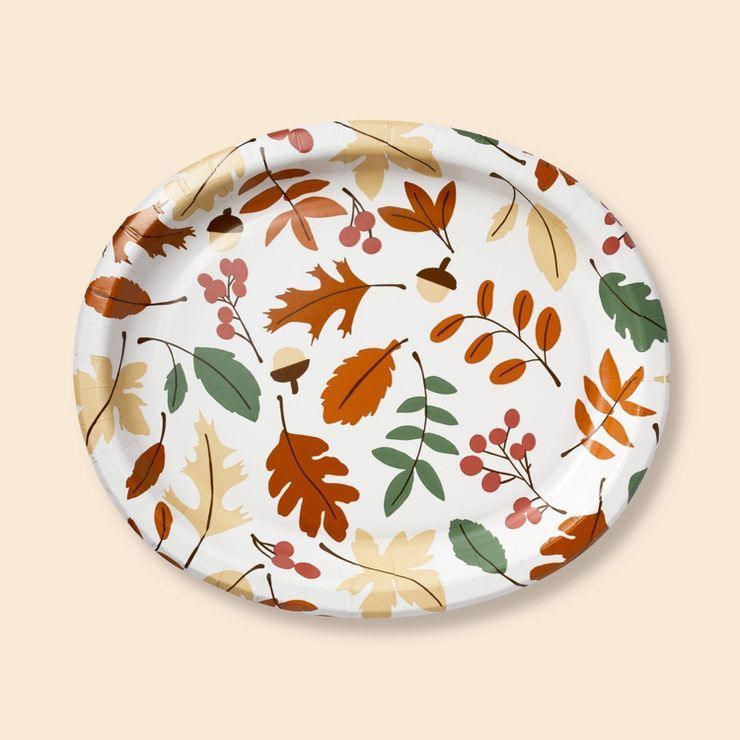 10ct Thanksgiving Two Leaves Buffet Dinner Paper Plates White - Spritz&#8482; | Target
