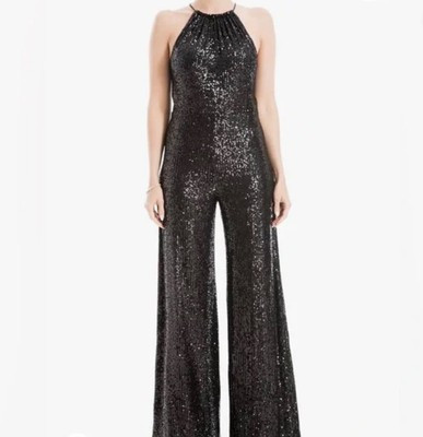 Max Studio Black Sequin Sleeveless Halter Wide Leg Jumpsuit - Size Small  | eBay | eBay US