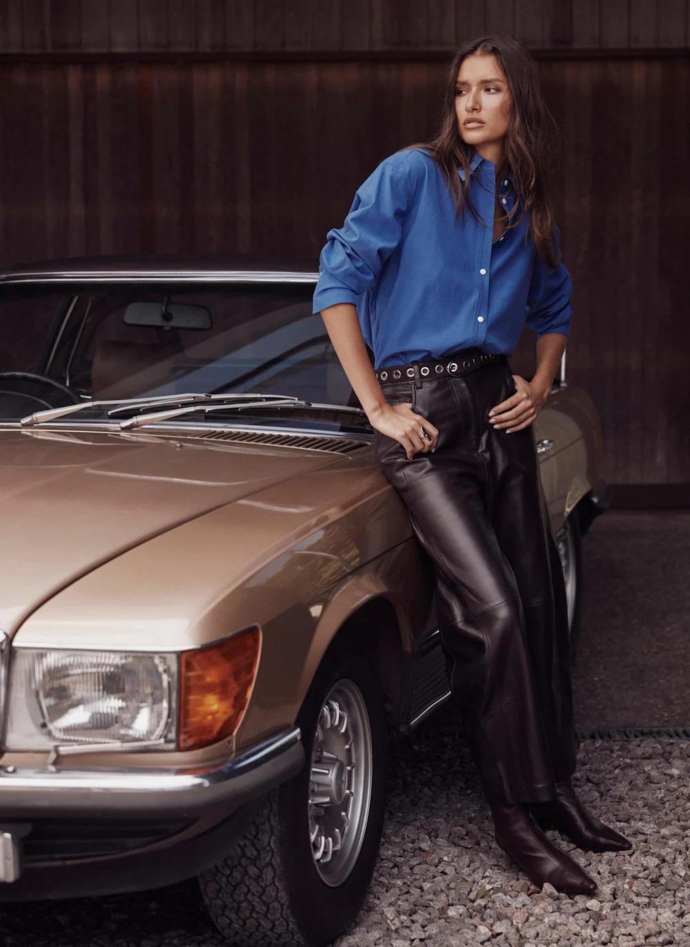 Brown Leather Barrel Leg Trousers | Mint Velvet - ROW