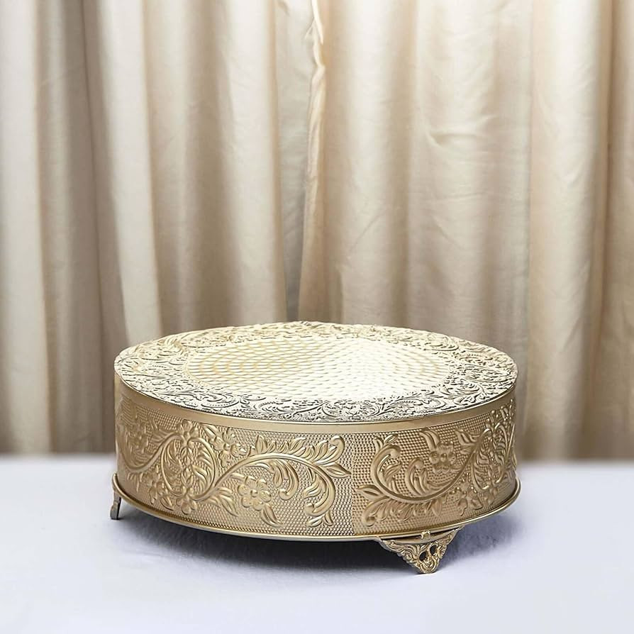 Efavormart 14" Gold Round Embossed Metal Cake Plateau Stand, Cake Riser for Holiday & Birthday Pa... | Amazon (US)