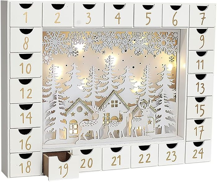 Christmas Wooden Advent Calendar with 24 Drawers to Fill Small Gifts Christmas Scene with LED Lig... | Amazon (US)