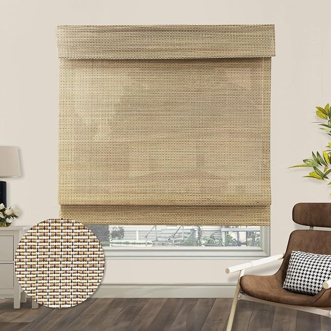 Cordless Blackout Bamboo Roman Shades, Light Filtering Natural Woven Shades with 6 Inches High Va... | Amazon (US)