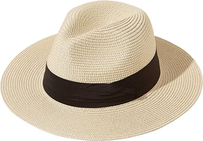 JOYEBUY Womens UPF50 Foldable Summer Straw Hat Wide Brim Fedora Sun Beach hat | Amazon (US)