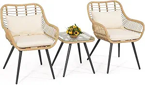 Verano Garden 3 Pieces Patio Bistro Set, Outdoor Wicker Conversation Chair Sets Balcony Furniture... | Amazon (US)
