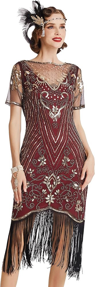 BABEYOND Flapper Dresses 1920s Gatsby - Roaring 20s Sequin Beaded Dress Fringe Dress | Amazon (US)