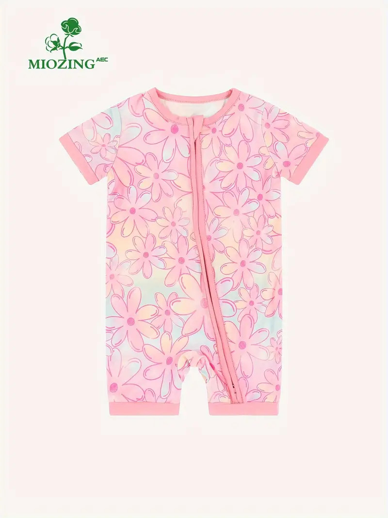 MIOZING Infant Girls Bamboo Fiber Bodysuit - Vibrant Tie-dye Flower Pattern, Short Sleeve Onesie ... | Temu Affiliate Program