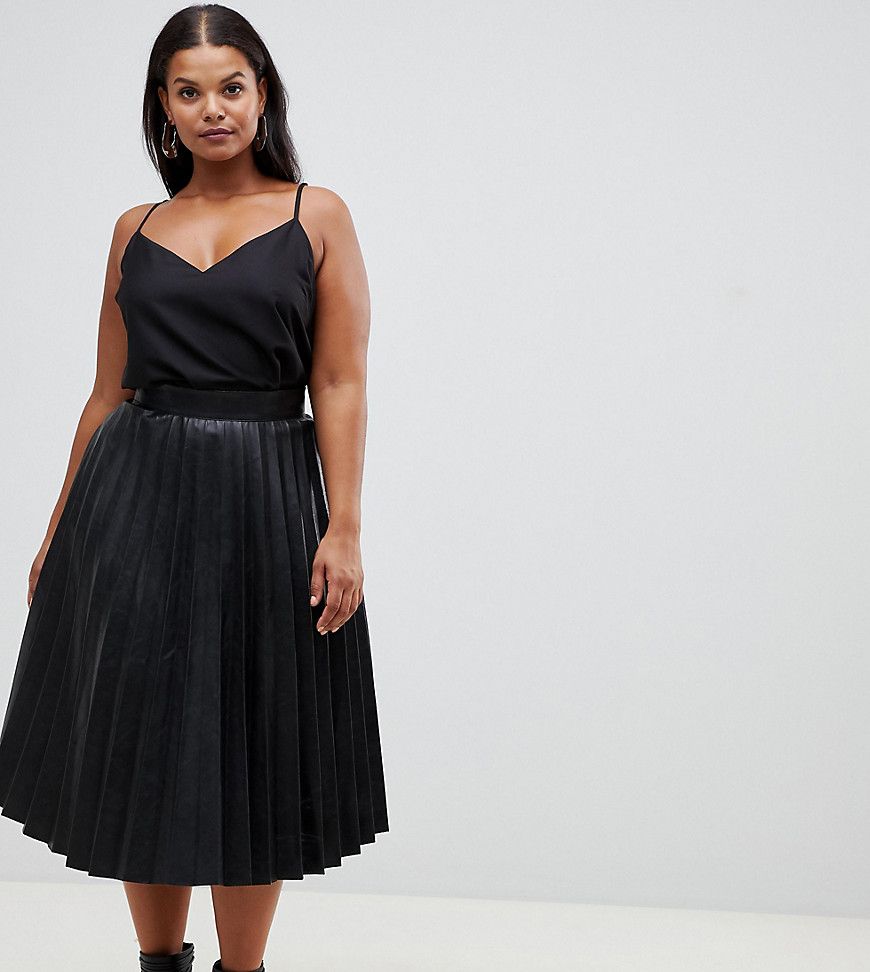 Outrageous Fortune Plus pleated pu midi skirt in black - Black | ASOS US