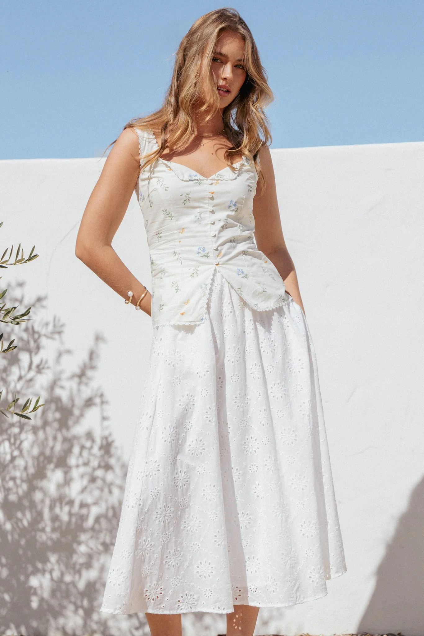 Sinead Eyelet Maxi Skirt - White | Petal & Pup (US)