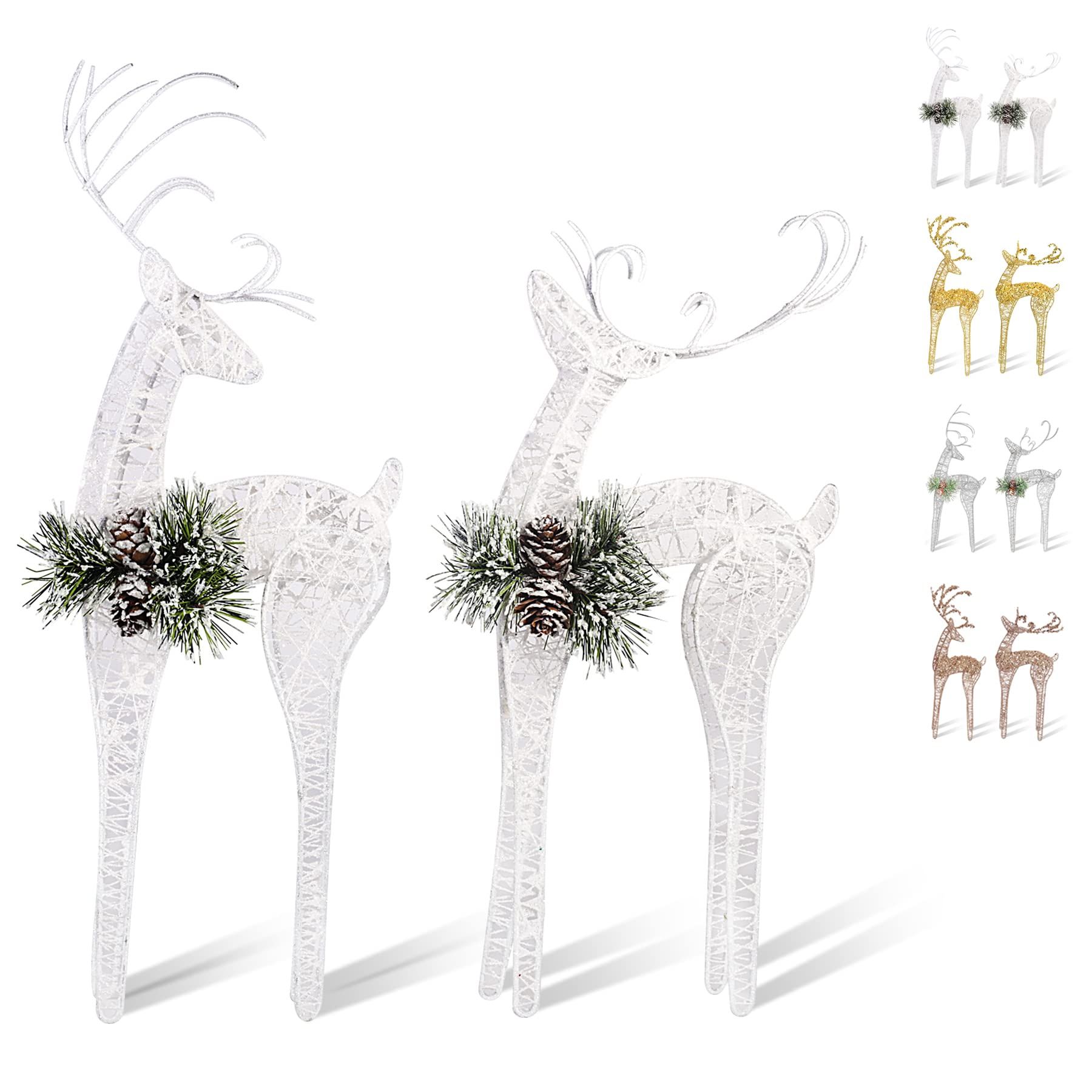 ZHANYIGY 2pc Set White Pinecone Rattan Thread String Christmas Reindeer Figurine Table Desk Decor... | Amazon (US)