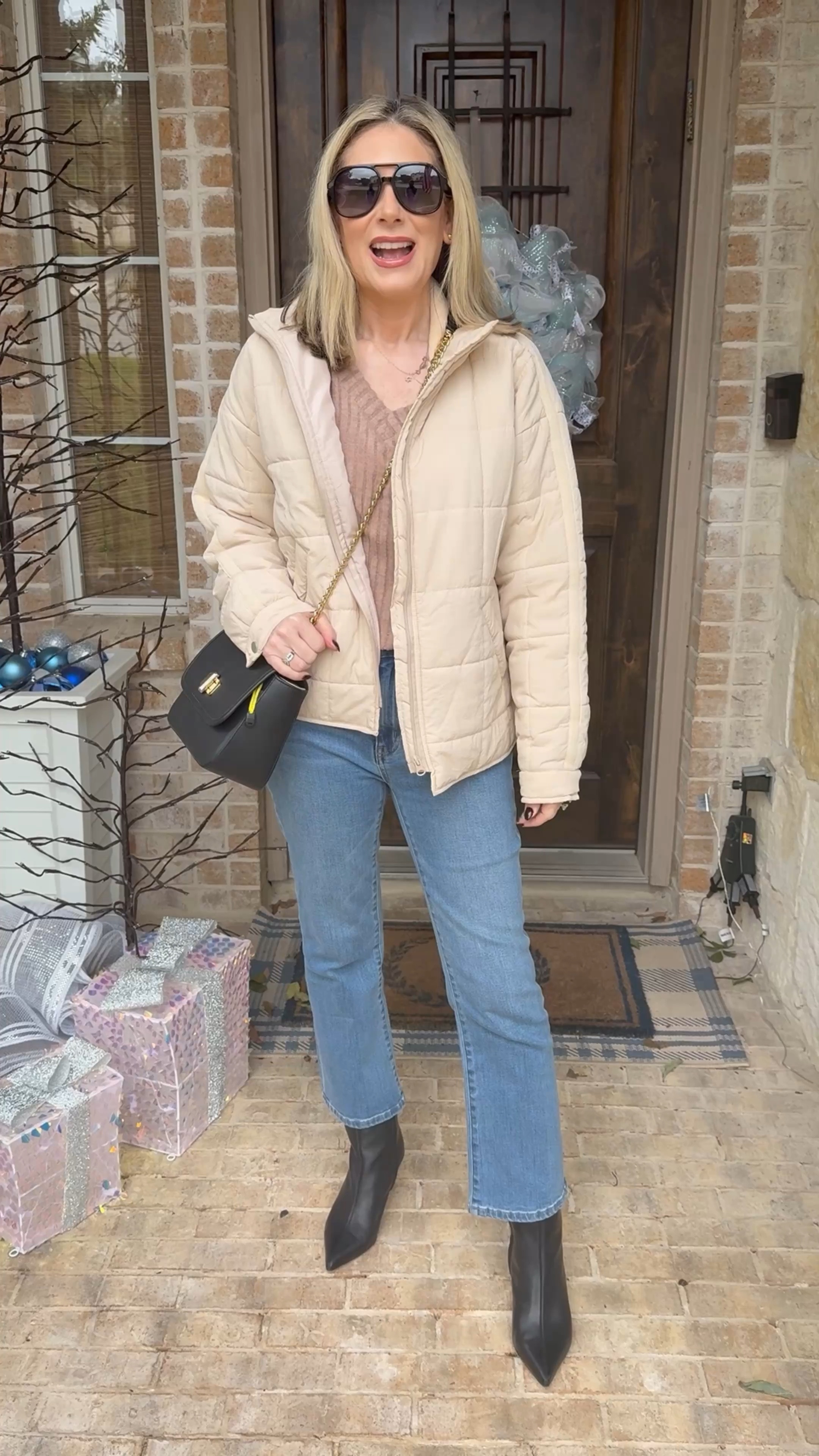 Casual running around outfit-took me from breakfast to shopping to working at home and back out to dinner! Wearing size small in the jacket and top (khaki color) and sized up one in the jeans. Get 20% off my handbag with code MARNIE20!

#casualoutfit #falloutfit #winteroutfit #fashionover50 #freepeoplsinspired #quiltedjacket #falljacket 

#LTKItBag #LTKWatchNow #LTKOver40
