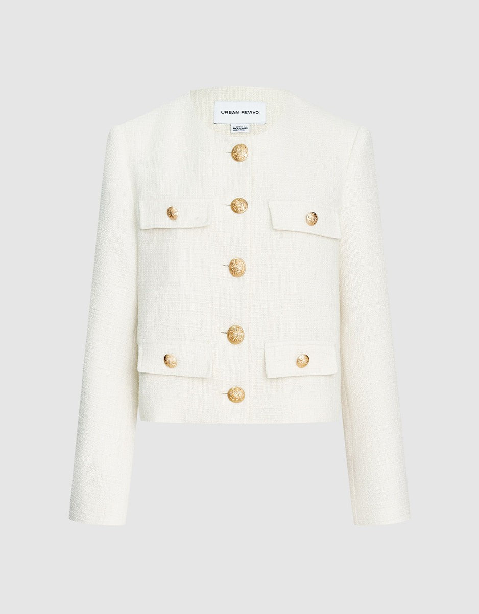 Flap Pocket Crew Neck Jacket | Urban Revivo