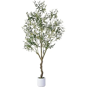 Artificial Olive Tree 6FT, Indoor Fake Silk Plant with Realistic Trunk, Leaves, Fruits and White ... | Amazon (US)
