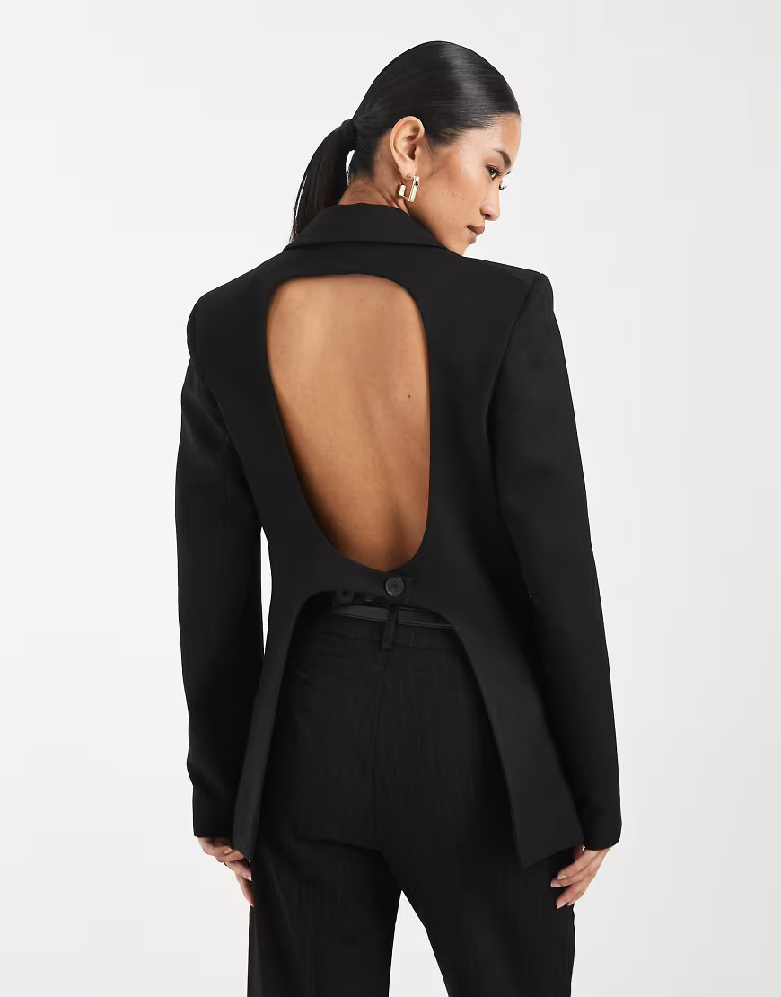 ASOS DESIGN cinched waist blazer with cut out back detail in black | ASOS (Global)