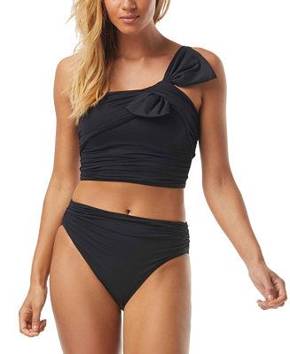 Carmen Marc Valvo One-Shoulder Bow Bikini Top & Ruched Bottoms & Reviews - Swimsuits & Cover-Ups ... | Macys (US)