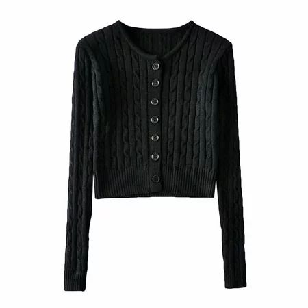 XIAXAIXU Women s Cardigan Twist Pattern Long Sleeve Cropped Knitted Cardigan Black One Size | Walmart (US)