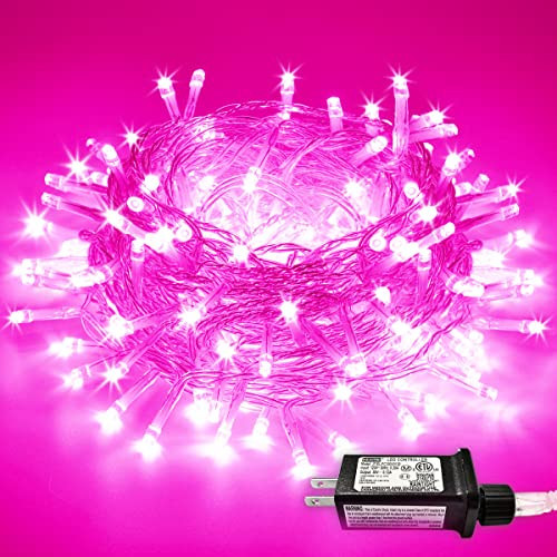 JMEXSUSS 200 LED Pink Christmas Lights for Decor, 66ft Pink String Lights Indoor Outdoor Clear Wire, Rose Color LED Fairy Light Plug in for Girls Room Wall Christmas Tree Party Decorations | Amazon (US)