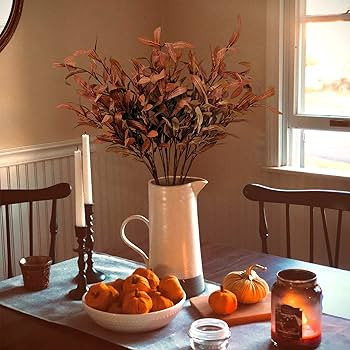 SNAIL GARDEN 5Pcs Fall Artificial Olive Leaves, 37" Long Stems Silk Greenery Autumn Eucalyptus Le... | Amazon (US)