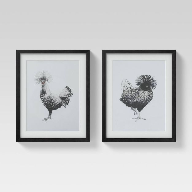 (Set of 2) 16&#34; x 20&#34; Chickens Framed Wall Art - Threshold&#8482; | Target