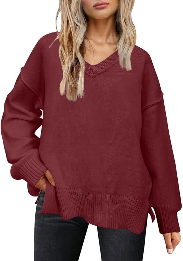 Heymiss Womens Sweaters Fall Trendy Long Sleeve V Neck Shirts Lightweight Loose Casual Tunic Tops | Amazon (US)