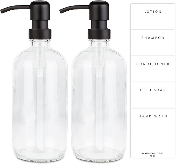 Emerson Essentials Glass Soap Dispenser Set, 2 Pack, Hand Soap Dispenser for Bathrooms and Dish S... | Amazon (US)