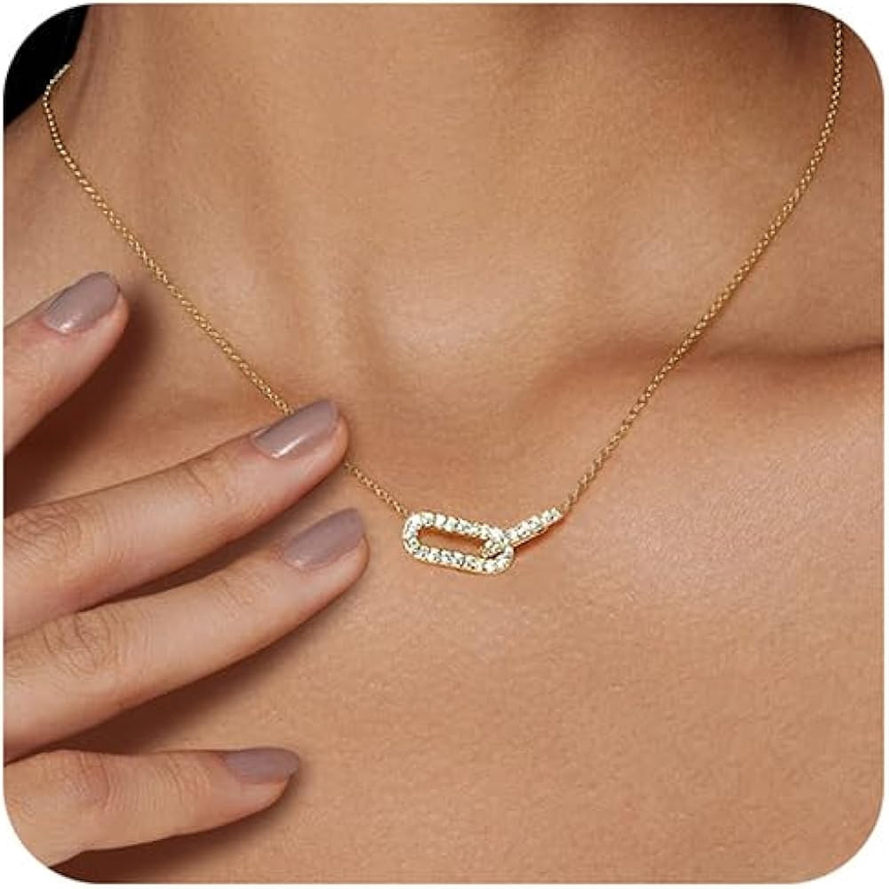 Diamond Pendant for Women Gold Necklace 18k Gold Plated Paperclip Choker Necklaces Open Oval | Amazon (US)