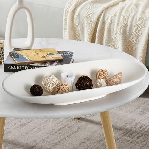 Niyanghome Large Decorative Long Bowl for Home Decor, Coffee Table Centerpiece, Modern Handicraft Decorative Fruit Bowl for Kitchen Counter and Entryway Table, Artificial Stone Beige | Amazon (US)