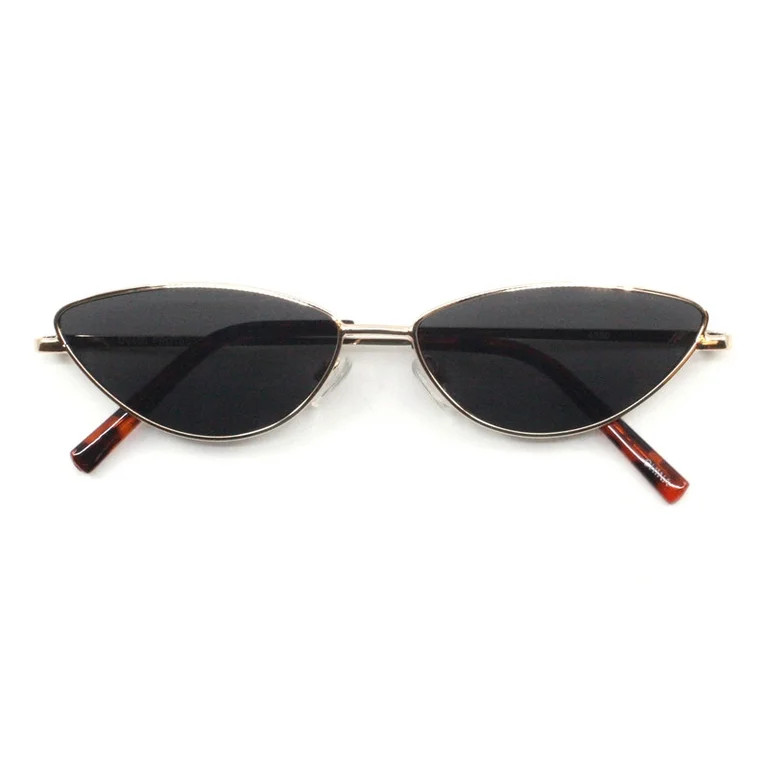 Women's Y2K Cat Eye Sunglasses Thin Metal Oval Frame Lightweight Gold, Black | Walmart (US)