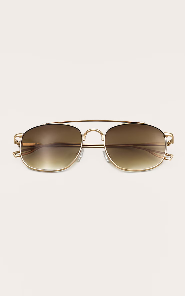 Gold Oversized Metal Frame Aviator Sunglasses | PrettyLittleThing UK
