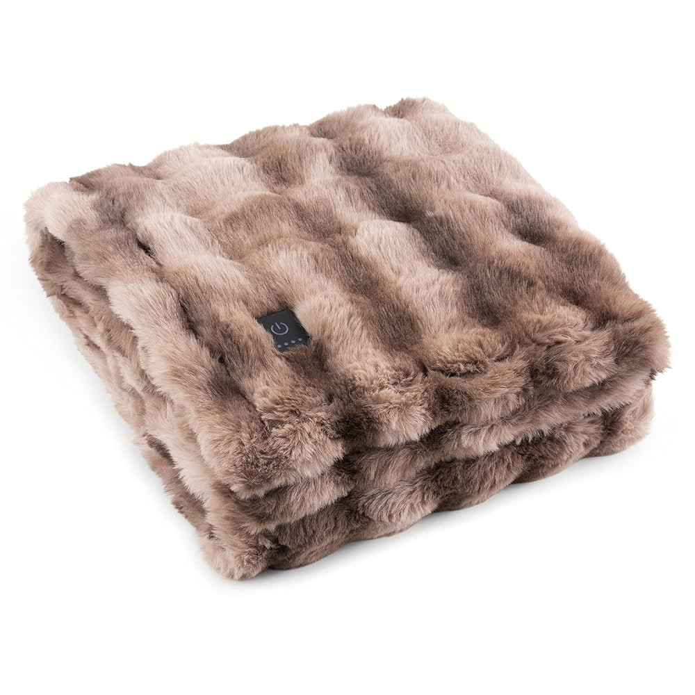 Brookstone Heated Faux Fur Throw Blanket - Heat Blankets Electric - Faux Fur Heated Throw Blanket... | Amazon (US)