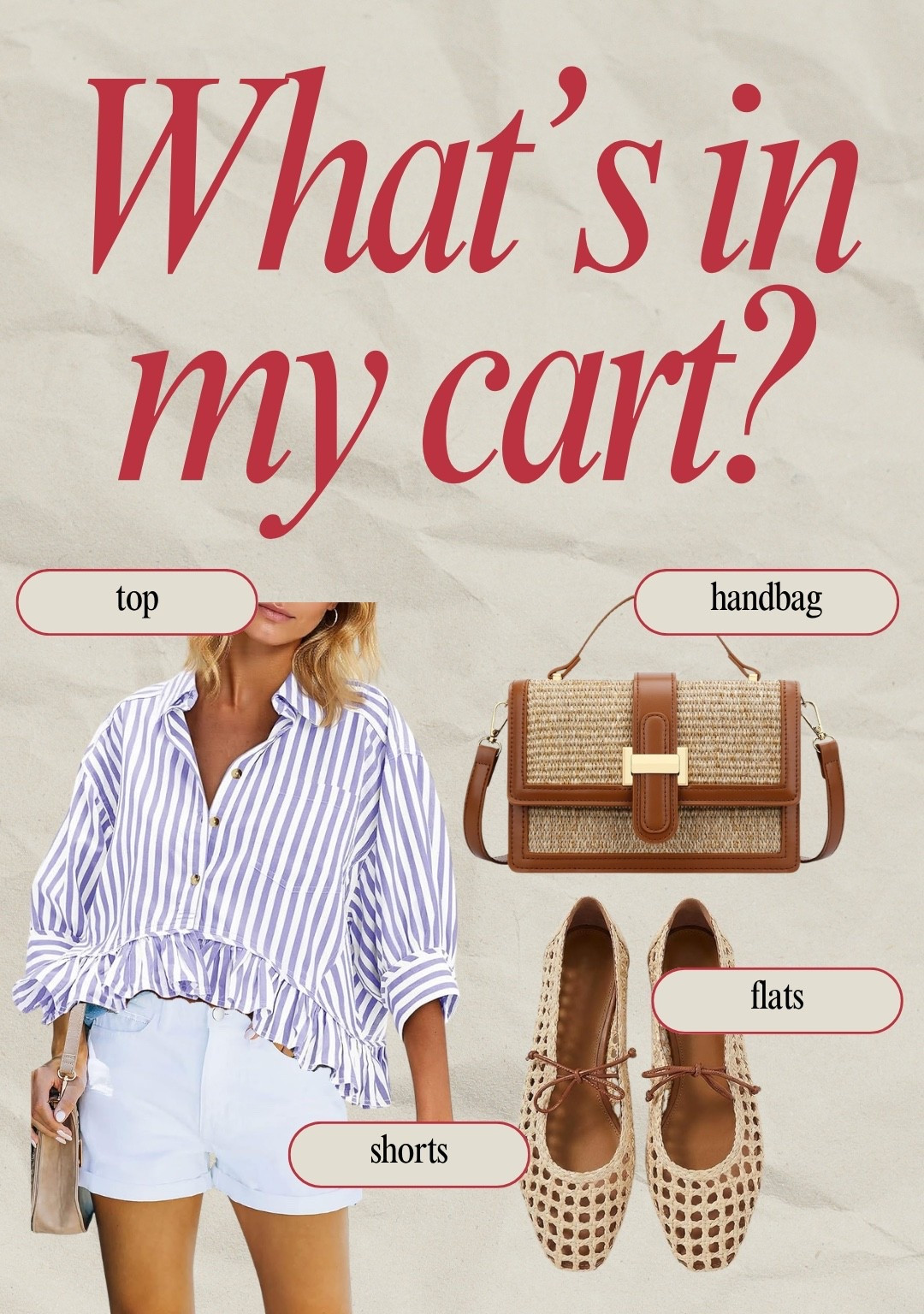 My Amazon order today!🛒 striped ruffle blouse, white hemmed shorts, structured crossbody purse, mesh flats. 
This entire outfit is giving sophisticated & classy vibes.

#summeroutfit #purse

#LTKmomlife #LTKootd #LTKgrwm